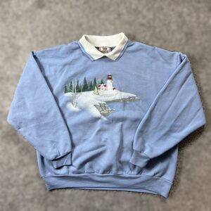 VTG Top Stitch Morning Sun Sweatshirt XL Embroidered Lighthouse Coastal Snow USA